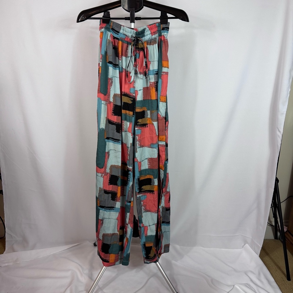 Girl Soul Boho Flowy Slit Leg Pants Women’s Medium Multicolor Wide Leg Abstract